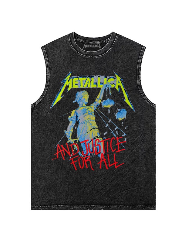 Metal King Metallica Rock Skull Distressed Washed Retro Batik Vest Sleeveless T-Shirt