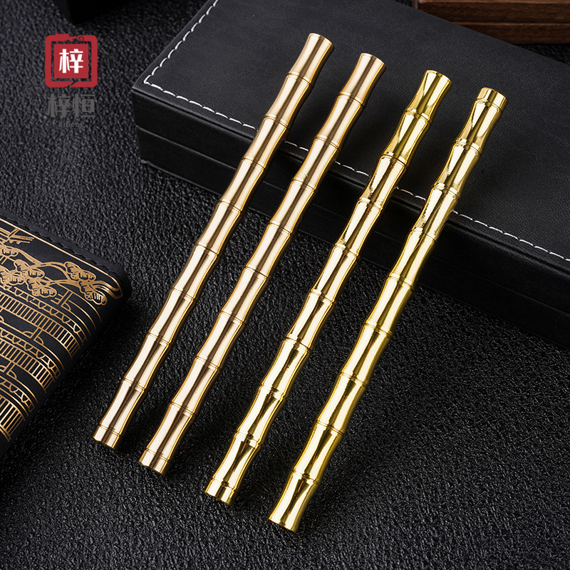 Creative Brass Pen Bamboo Pen Office Gel Pen Gift Pen Engraving logo Full Copper Metal Sign Pen Wholesale