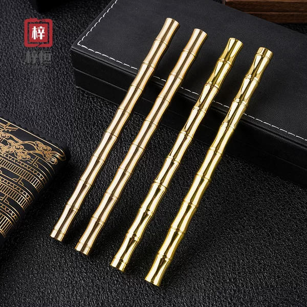 Creative Brass Pen Bamboo Pen Office Gel Pen Gift Pen Engraving logo Full Copper Metal Sign Pen Wholesale