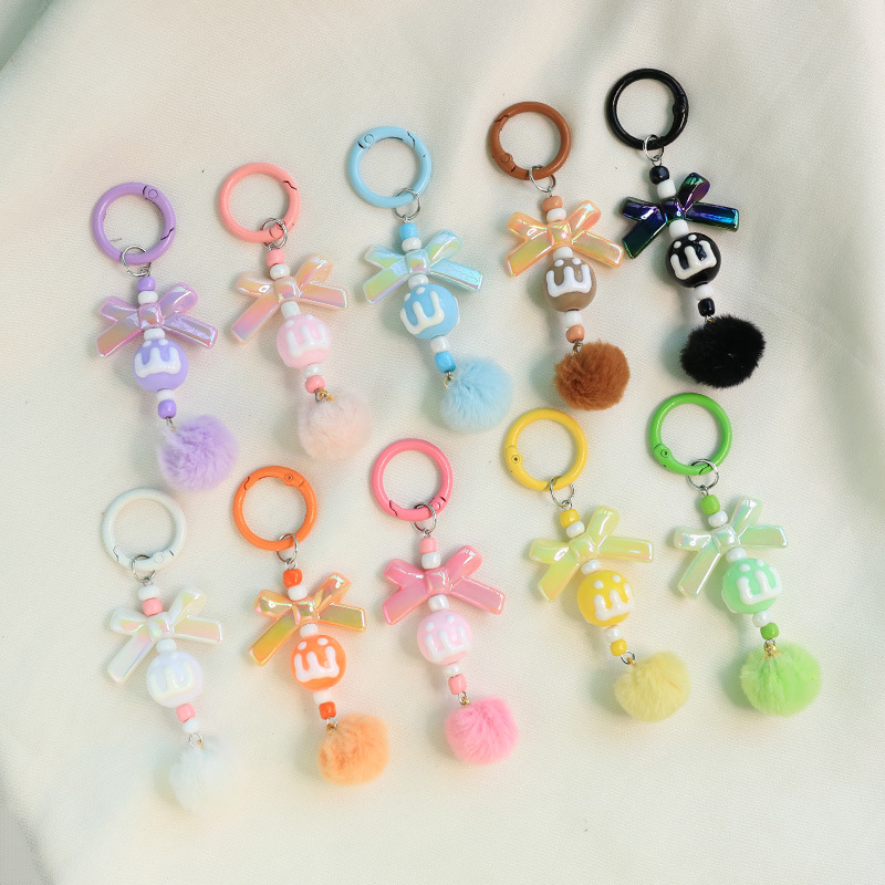 Colorful Pom-Pom Bow Spring Ring Cute Charm Pendant DIY Handmade Material Accessories Blind Box Doll Fan-Made Decoration