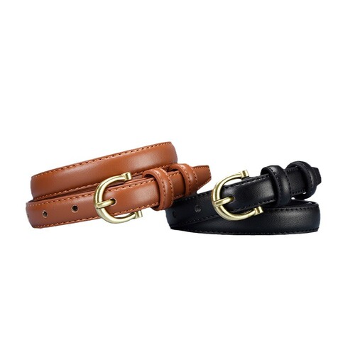 Women's belt, fashionable and versatile imitation leather PU leather girl's belt, European style lady's temperament gold buckle head decorative belt