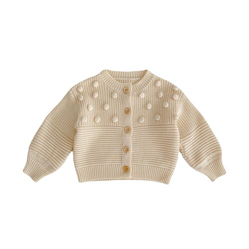  spring versatile men's and women's round neck handmade ball solid color knitted cotton long-sleeved cardigan jacket