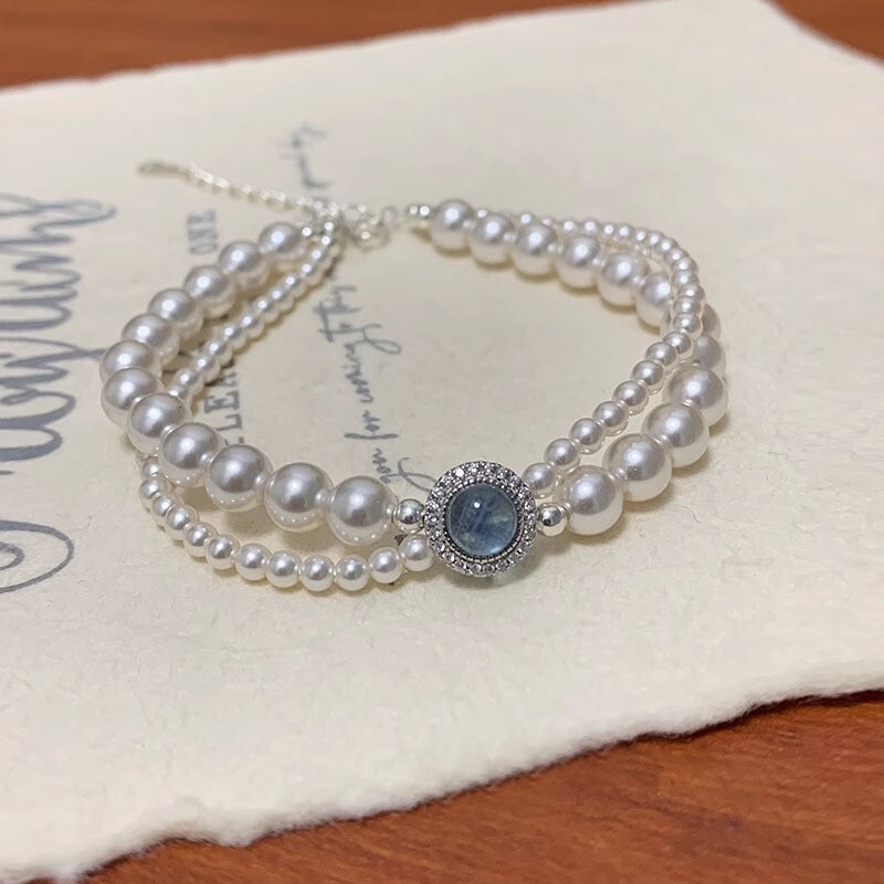 Ka billion Europe and the United States New Aquamarine Pearl Bracelet Women's All-match High-end Sense Niche Beaded Double-layer Pearl Bracelet
