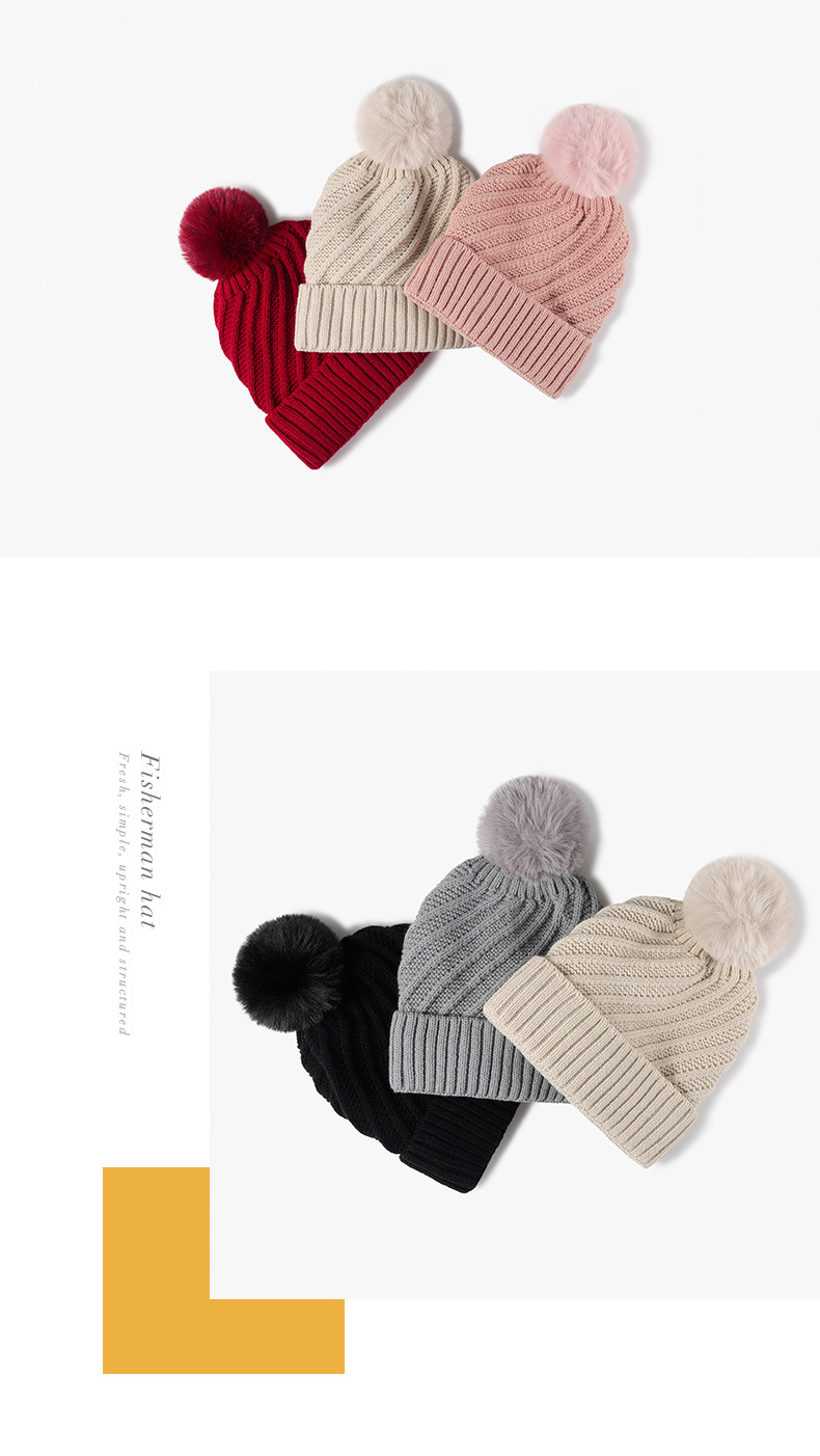 Women's Basic Lady Simple Style Spiral Stripe Pom Poms Eaveless Wool Cap display picture 1