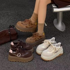 复古真皮厚底德训鞋女2025秋新款小个子增高舒适百搭运动休闲板鞋
