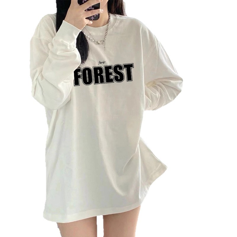Camiseta blanca simple americana para mujeres nueva primavera y otoño nicho suelto camisa de manga larga de algodón con camisa de base
