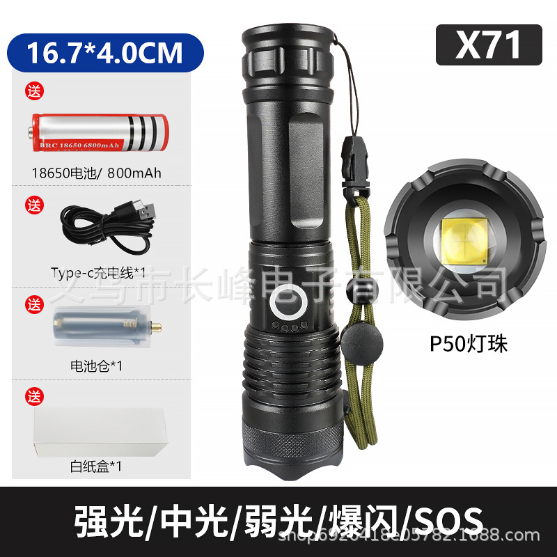 Linterna de luz fuerte transfronteriza P90, linterna recargable con zoom telescópico de aleación de aluminio, iluminación de largo alcance al aire libre, luz de pesca nocturna