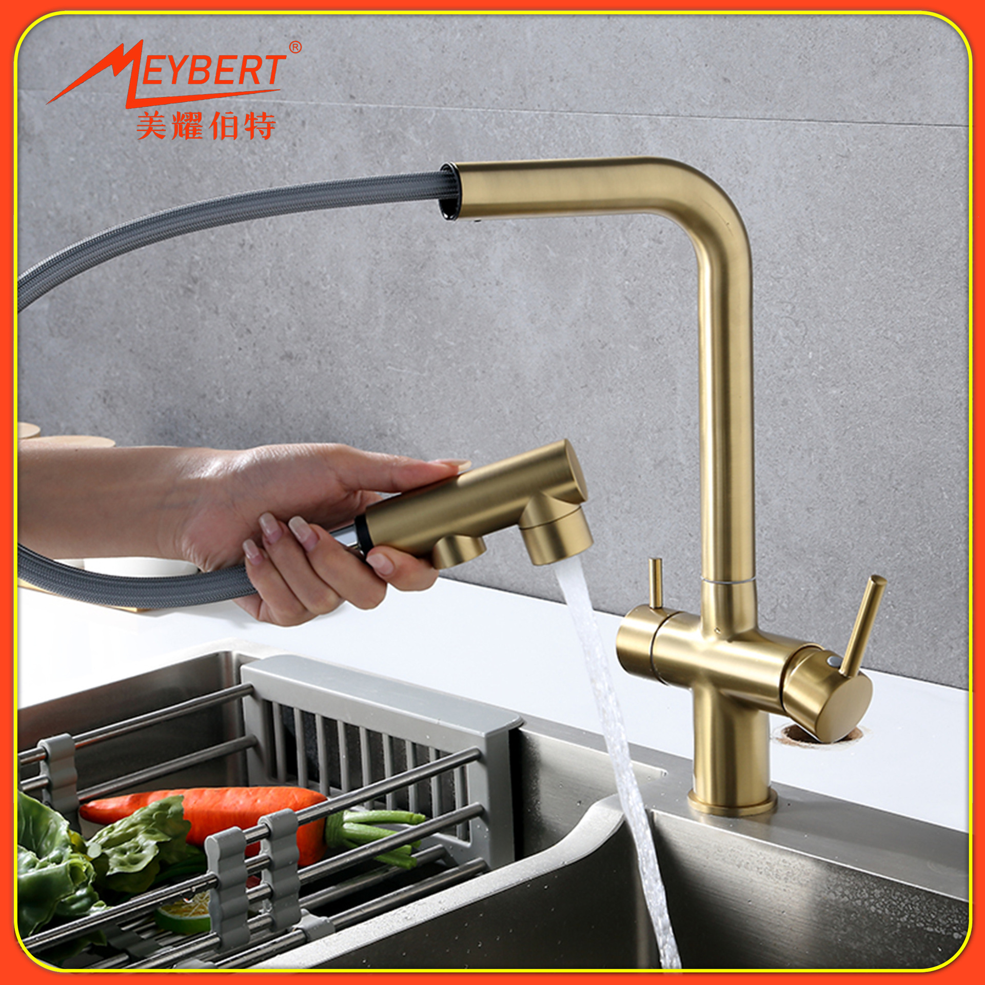 Grifos de cocina de extracción de explosión rusa transfronteriza, lavabos de verduras calientes y fríos, 3 - en - 1 grifos de purificación de agua de doble control