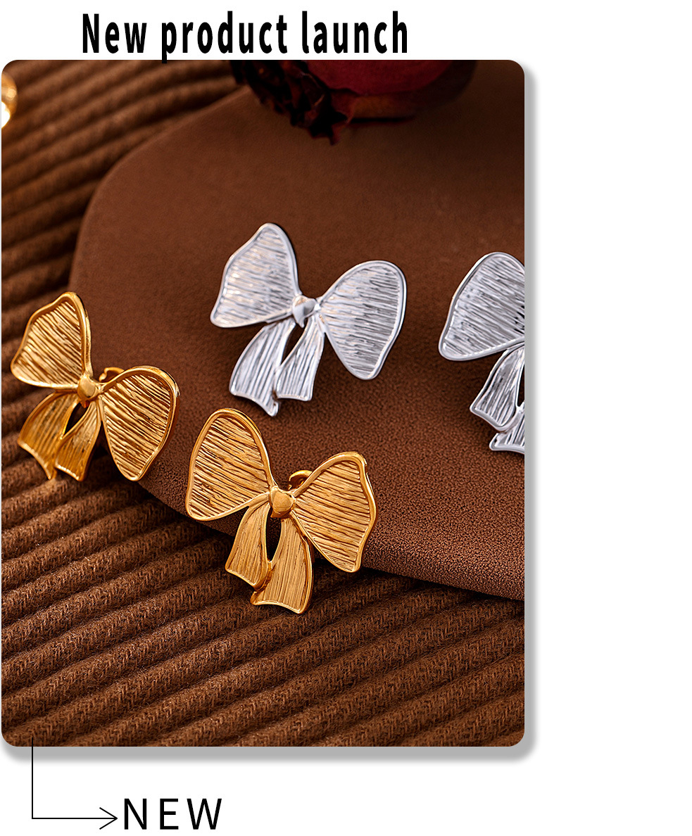 Square Sugar Bow Earrings For Women In Titanium Steel Gold Tone_voghion.com
