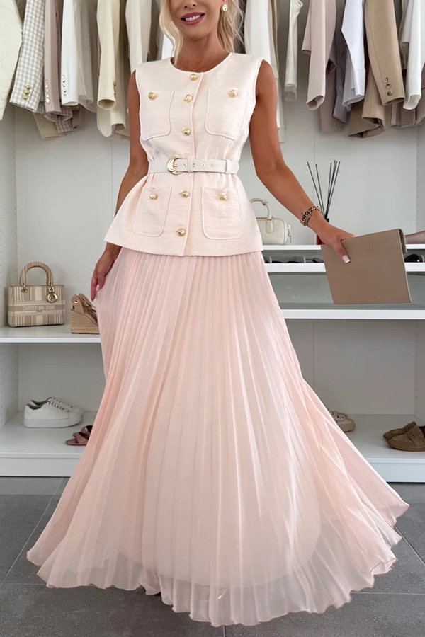 210g Weight Sleeveless Sleeve Length Holiday Date Tea Party Women's Elegant Solid Color Polyester Skirt Co-ord Set Skirt Sets