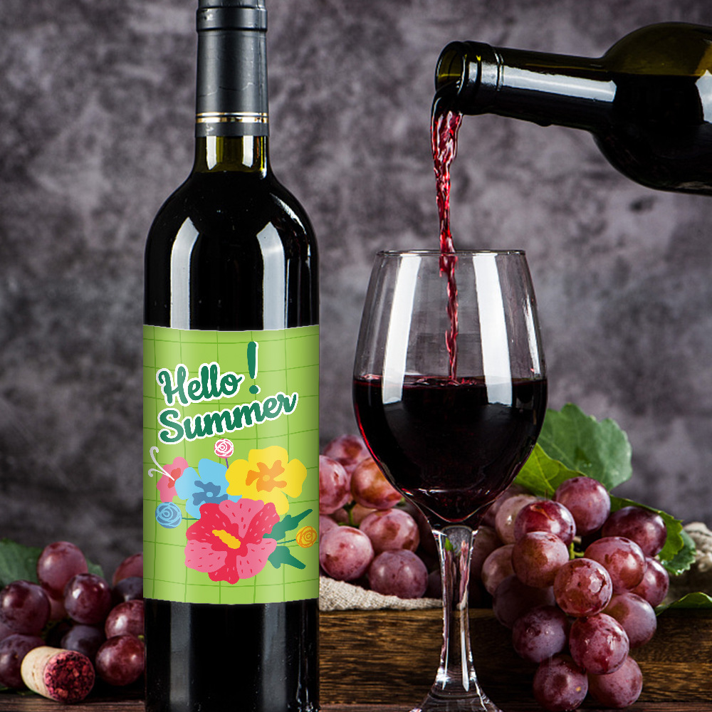 Fabricante directo de etiquetas de decoración de fiesta de verano tropical de verano botella de vino etiqueta de decoración de fiesta