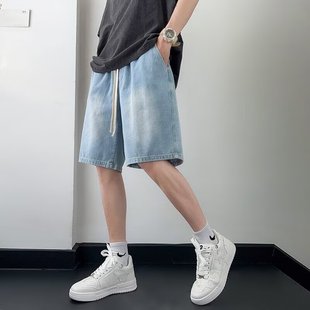 Starry Sky Pattern Denim Shorts Men's Summer 2025 New American Retro Trendy Brand Handsome Loose Straight Five-Point Pants