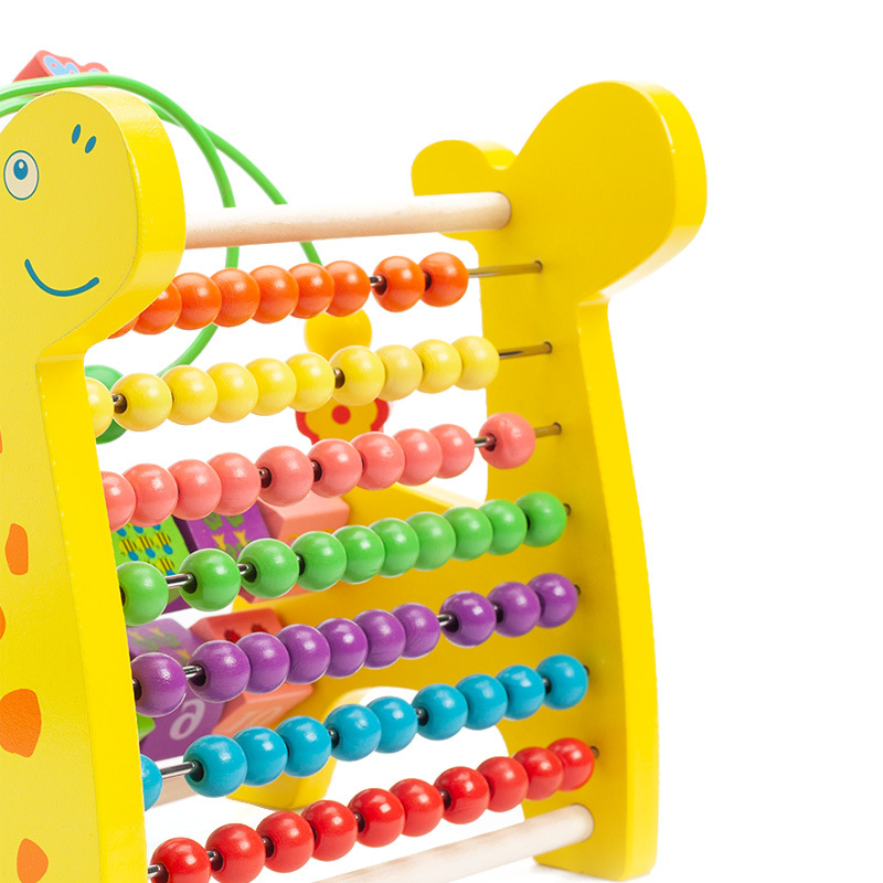Madre de madera niños educación temprana juguete educativo ciervo con cuentas multi-funcional amarillo cuentas rack de computación