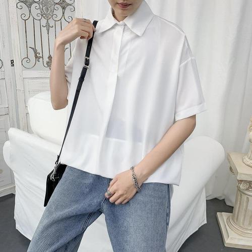 Korean trendy short-sleeve INS sleeveless shirt very divine, stylish men cool rebel-style shirts Hong Kong hairstyle stylist