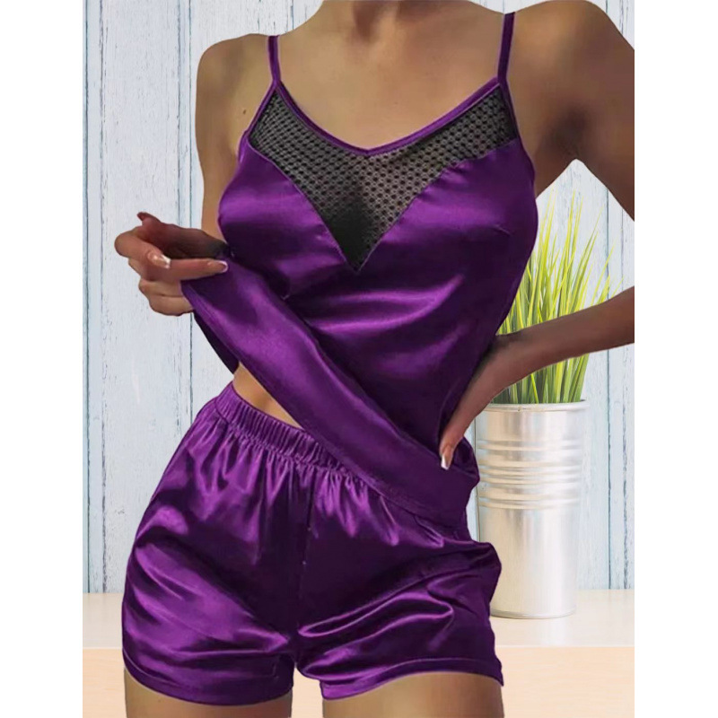 New European and American Style Sexy Lingerie, Alluring Loungewear Two-Piece Set, Sexy Lace Trim Nightwear, Crazy