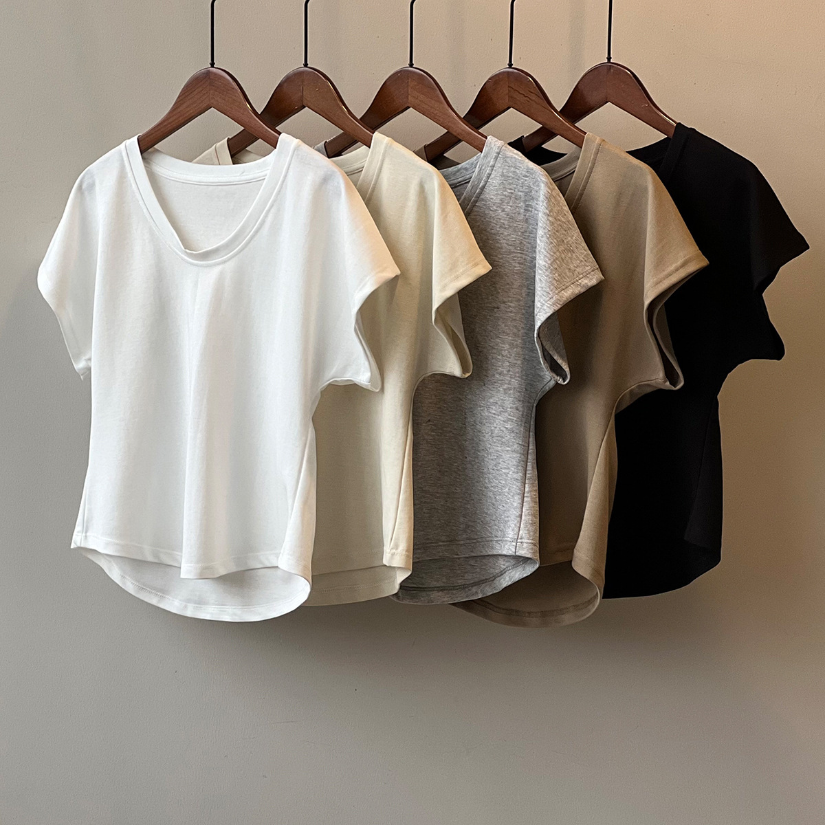 Three Dimensional Simple U Neck Short Sleeved T shirt for Women Summer Slimming Wide Sleeved Top 13 Three Dimensional Simple U Neck Short Sleeved T shirt for Women Summer Slimming Wide Sleeved Top