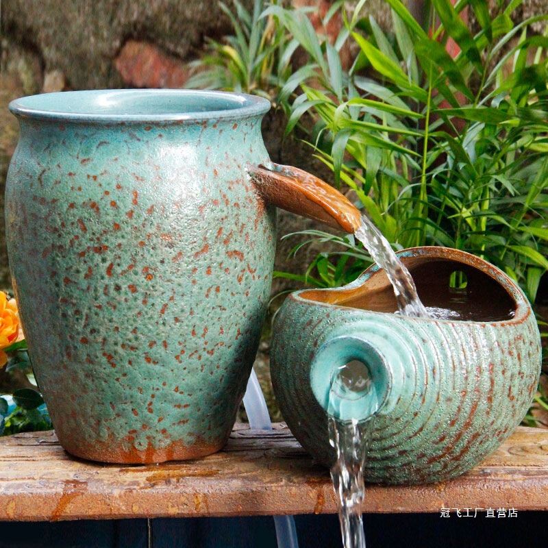 Ecological Tank Traditional Fish Farming Flowing Water Ceramic Jar Ornament Hotel Homestay Retro Japanese-Style Landscaping Open Filter Circulating Water
