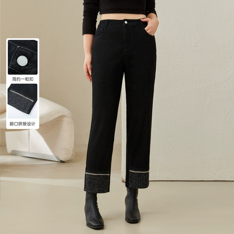 [Дизайн шитье ретро черные тонкие джинсы] Funny Show большой размер женский толстый mm2025 весенний новый