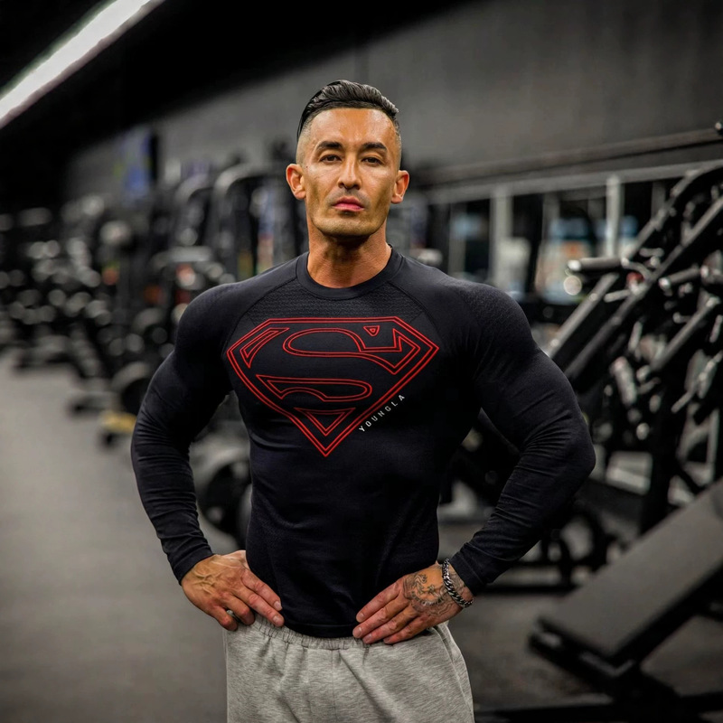 Youngla Co-Branded Superman New American-Style Men's T-Shirt Muscle Sports Fitness Elastic Bodysuit Top