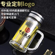双层玻璃泡茶杯带把手带盖耐高温商务办公礼品杯茶杯定制logo批发