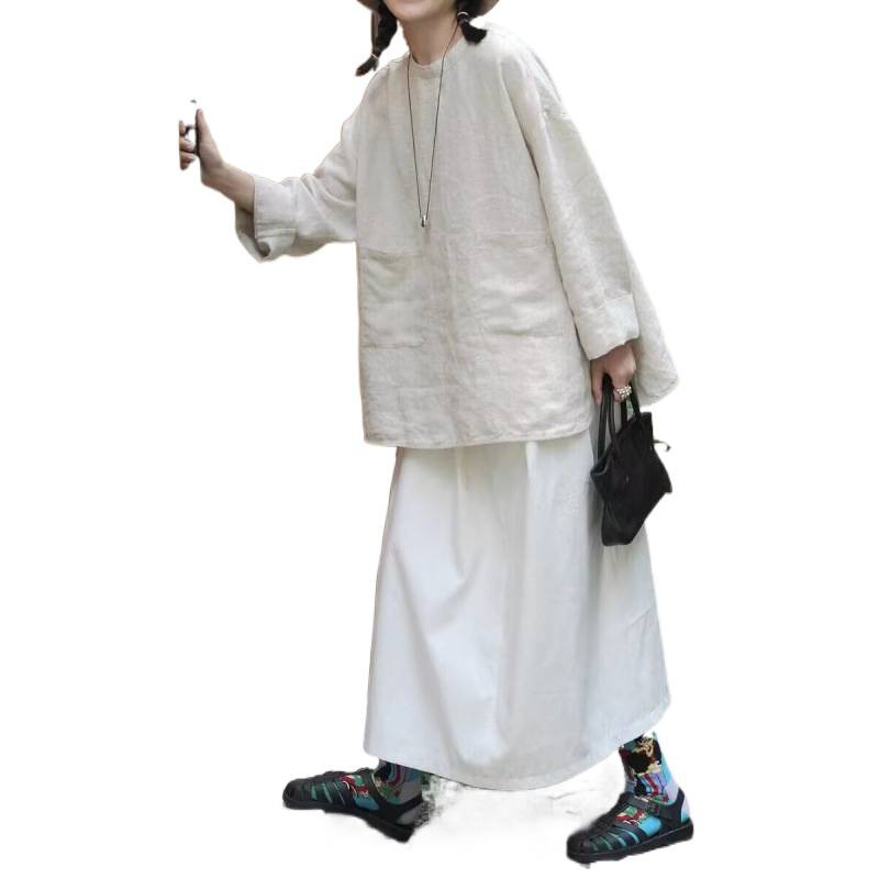 春款做旧亚麻长袖衬衣文艺宽松女装衬衫小衫国风棉麻唐装上衣禅修|undefined