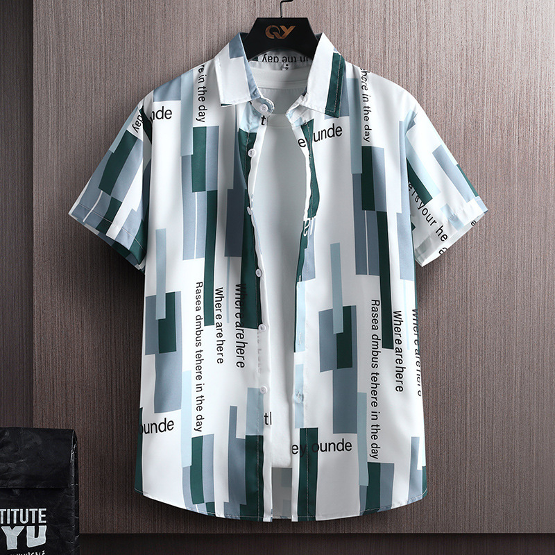 Striped Short-Sleeve Men's Ice Silk Shirt, Vertical Stripe, Cool and Breathable, Wrinkle-Free, Thin, High-End Shirt, Digital Print, Business Wear