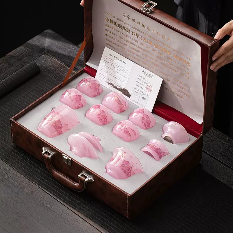 新品琉璃茶具套装高档轻奢泡茶盖碗杯茶杯一套礼盒装办公室功夫茶