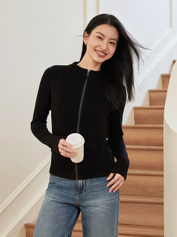 玻尿酸羊绒女士外套冬季新款亲肤保暖修身半高领轻运动修身外套|undefined