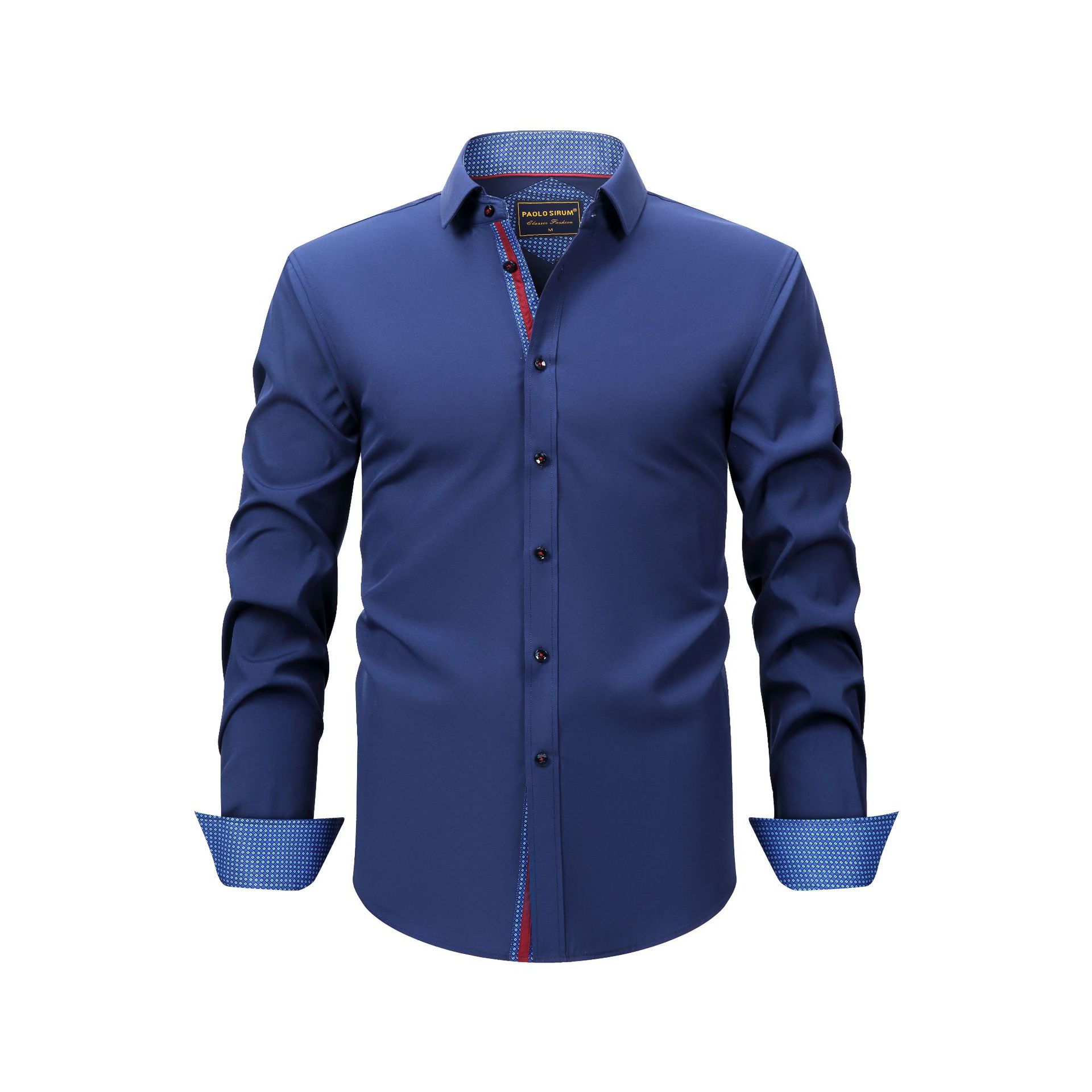 Camicia da uomo a maniche lunghe elasticizzata a quattro lati con risvolto, taglia europea, casual, coordinata, da uomo_voghion.com