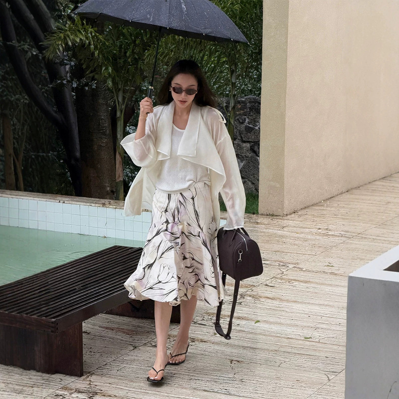 Ya 2026 Summer Zen Style 100% Silk Set Dress Robe Cardigan New Chinese Style Silk Set