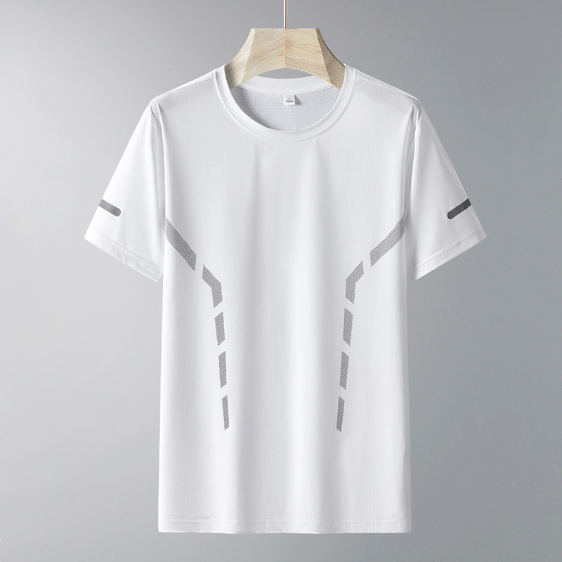 Verano nuevo hombre seda de hielo manga corta larga larga delgada transpiración deportiva al aire libre rápido secado casual camiseta de cuello redondo