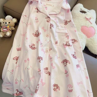 可爱粉萌兔叽睡衣女春秋季长袖长裤ins风两件套休闲舒适家居服
