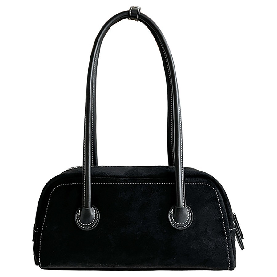 Autumn suede stick with simple leather splicing design, underarm bag, women's plush fashionable versatile shoulder bag_voghion.com