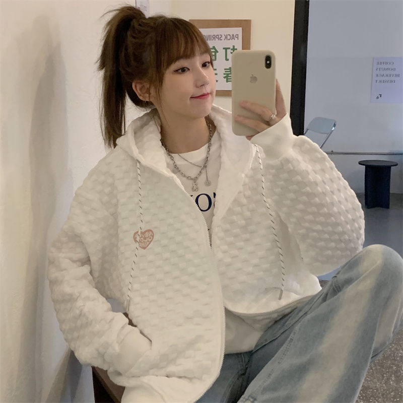 Waffle Amor super popular suéter para las mujeres ins primavera y otoño flojo Delgado BF estilo perezoso High Street zipper cardigan chaqueta