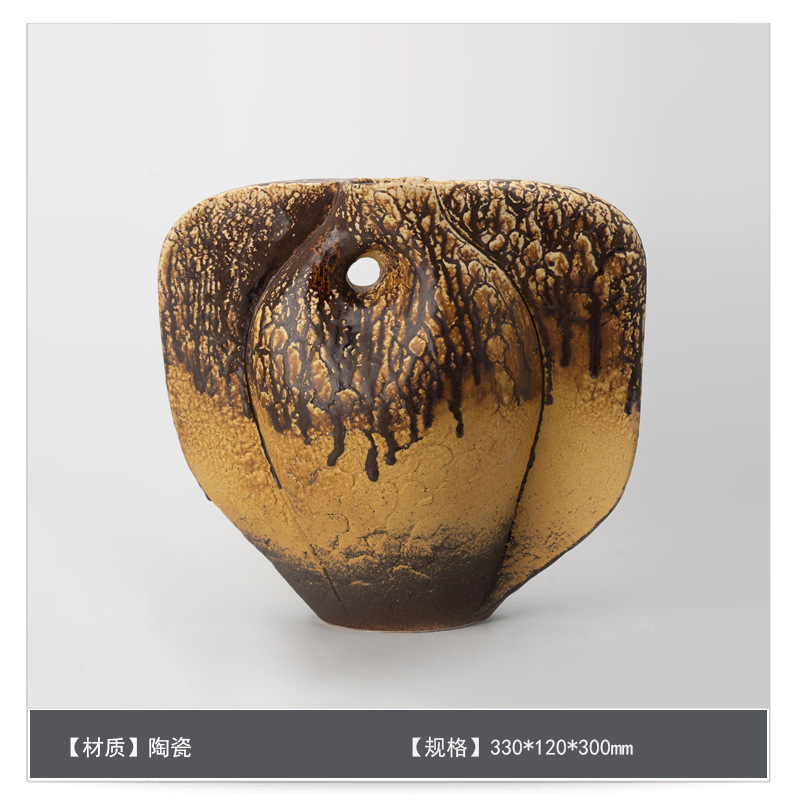 侘寂中古风星点陶瓷花瓶高级感桌面家居软装插花器复古装饰品摆件|undefined