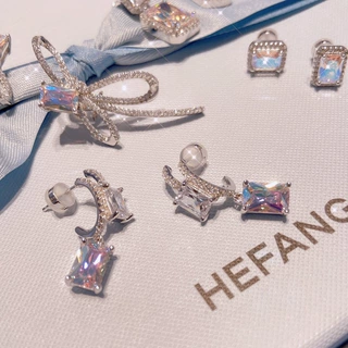 HEFANG何方极光微镶锆石耳钉女日韩时尚原创设计桃心彩宝纯银项链