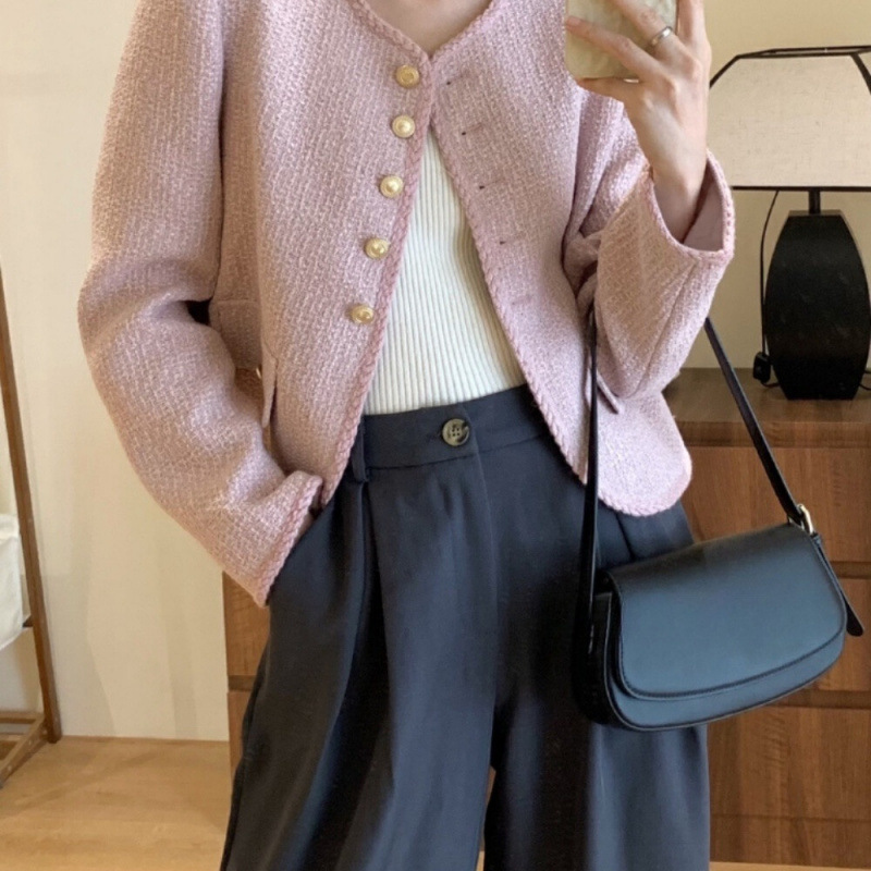 Pink French Chanel-style high-end short-sleeve spring season open jacket 2025 new item elegant lady top women