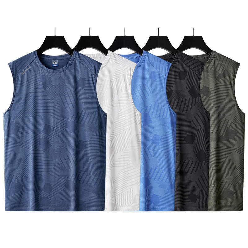 Youth Ice Silk Sleeveless T-shirt New Men's Summer Thin Loose T-shirt Running Sports Men's Vest Top Large Size