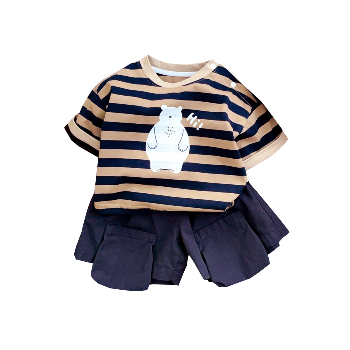 Tops a rayas para bebés, traje de verano para niños, delgado 2025, nuevo producto, ropa de verano para bebés, traje de dos piezas para niños coreanos