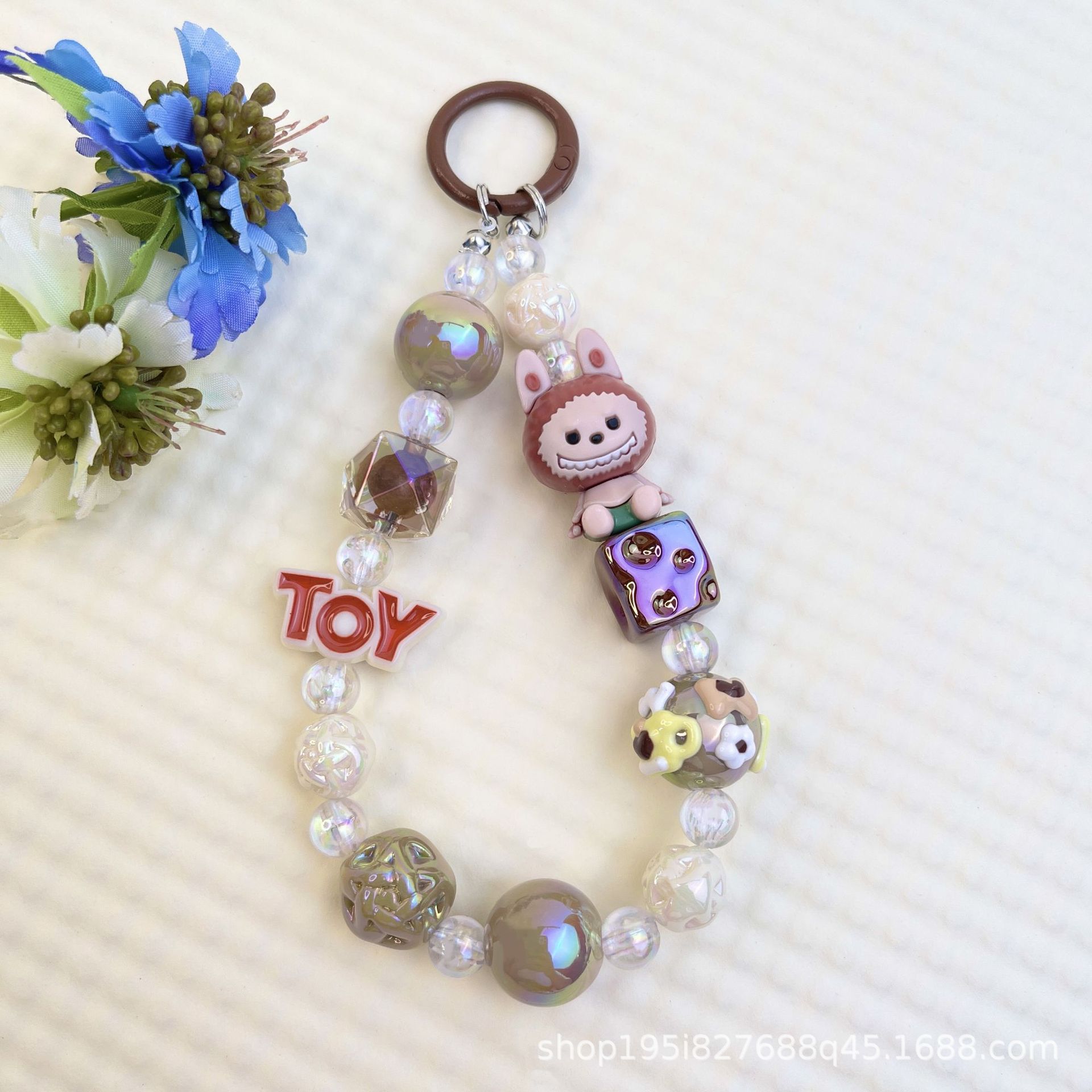 레터 브랜드 소프트 글루 시팅 라부부 펜던트(커피색)