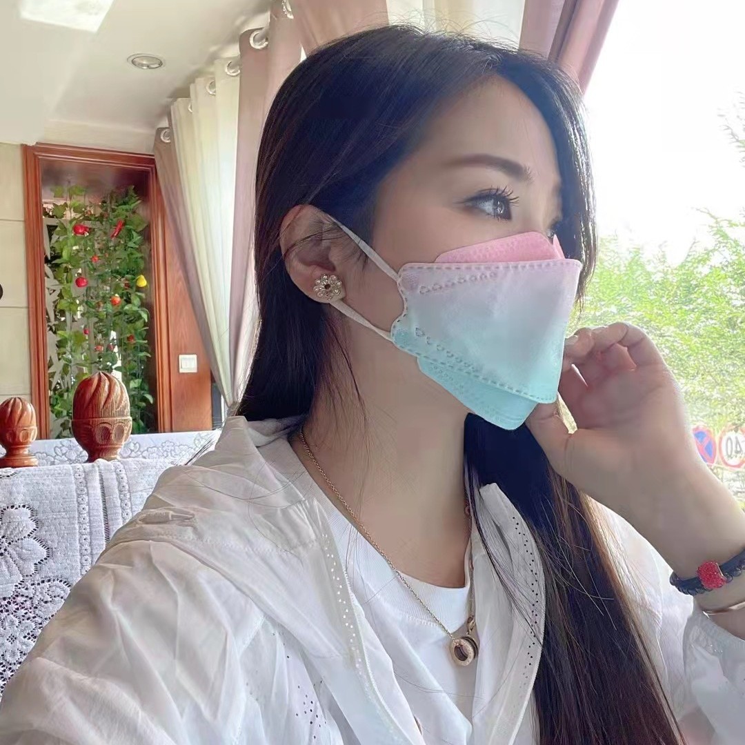 KF94鱼嘴柳叶型渐变色一次性防护3D立体四层防护口罩