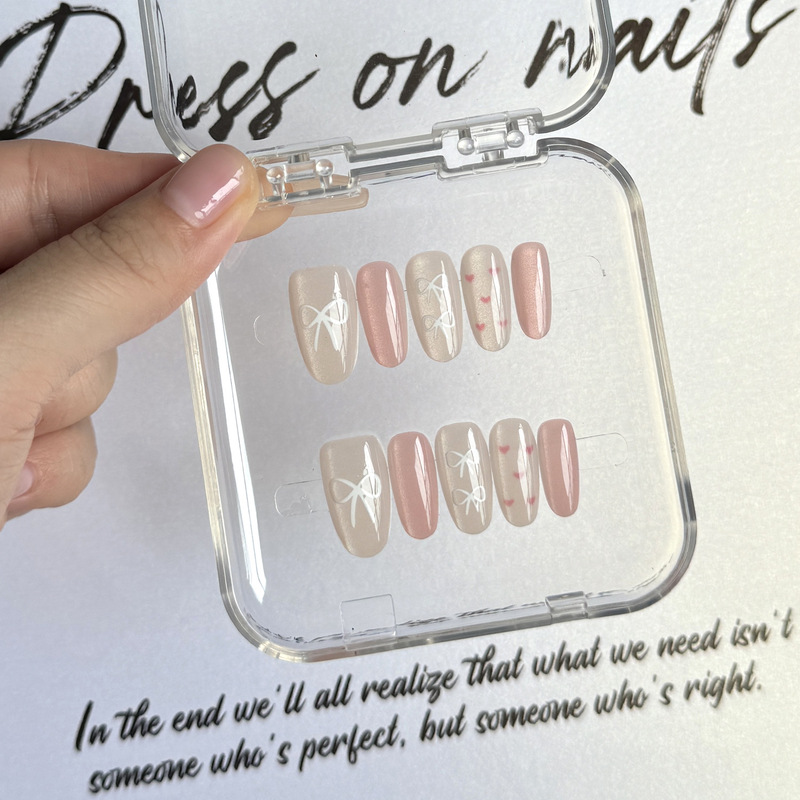 Summer New High-grade Light Color Short Oval Wear Armor Base Color Nail Art Snob Dyed Bow Nail Pieces Milk Frozen Raspberry