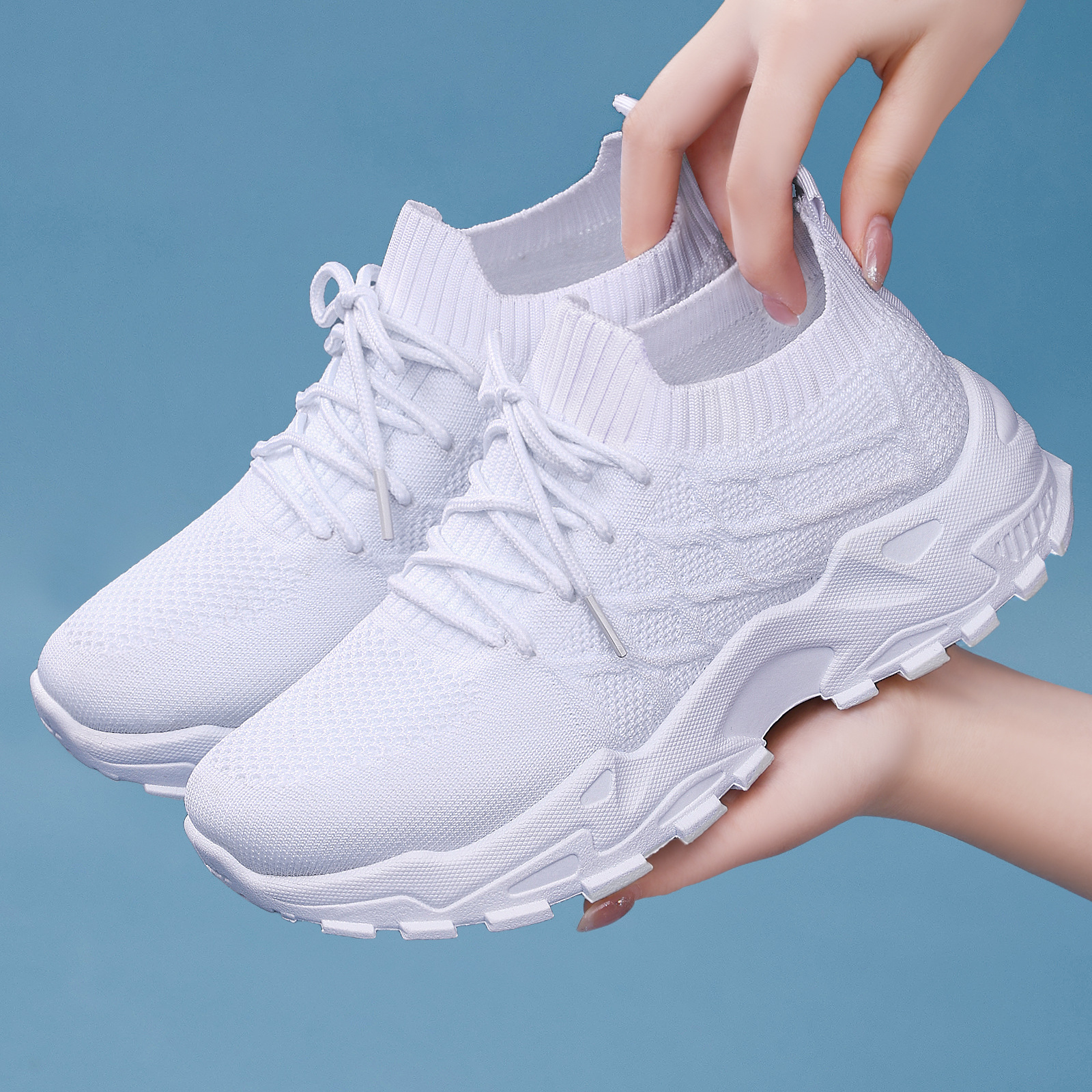 Zapatos de mujer zapatos de primavera de tamaño grande zapatos casuales de tela de vuelo con suela suave aumentando la altura de los zapatos de papá zapatos de deporte transpirables no olor zapatos individuales