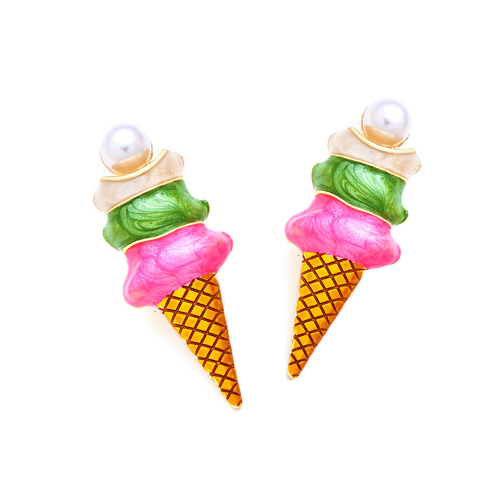 Women's Gender Simple Style Ice Cream Zinc Alloy Enamel Artificial Pearls Women's Ear Studs