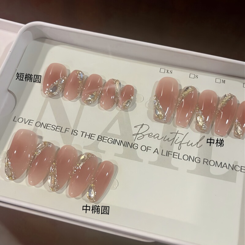 Gilded Powder Mist Whitening Champagne Sparkling Diamond Handmade Manicure Wearable Nails Whitening High-End Elegant Versatile Nails Wholesale