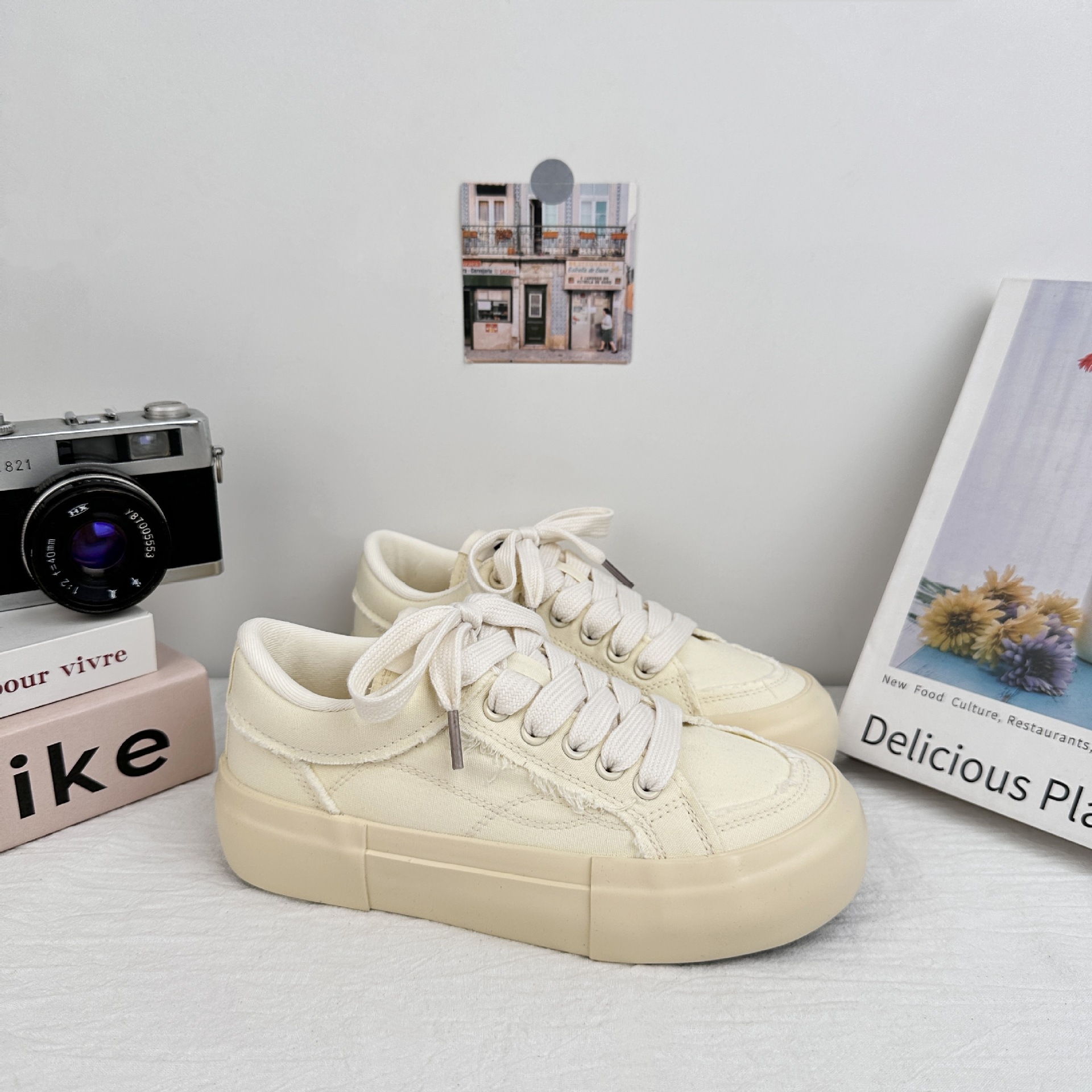 Zapatos de lona de fondo grueso de ondas distantes para mujeres 2025 nuevo verano transpirable delgado versátil zapatos blancos casuales zapatos de patinaje image 5