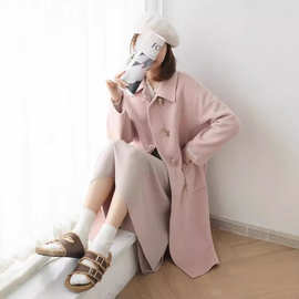 网红爆款2023年双面羊毛大衣长毛牛角扣韩版宽松休闲毛呢外套现货