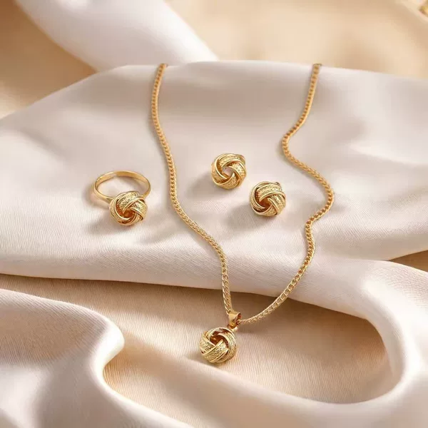Cross-Border European and American Ins Style Twisted Rope Jewelry Necklace Earrings Ring Set Elegant Accessible Luxury High-End Jewelry