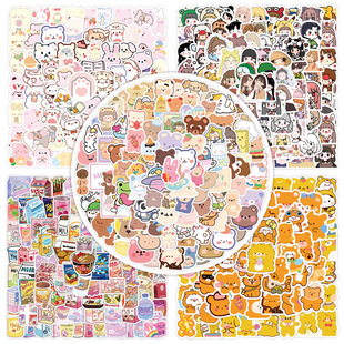 500张可爱韩国小熊少女系ins卡通人物手账贴纸文具行李箱笔记贴画详情5