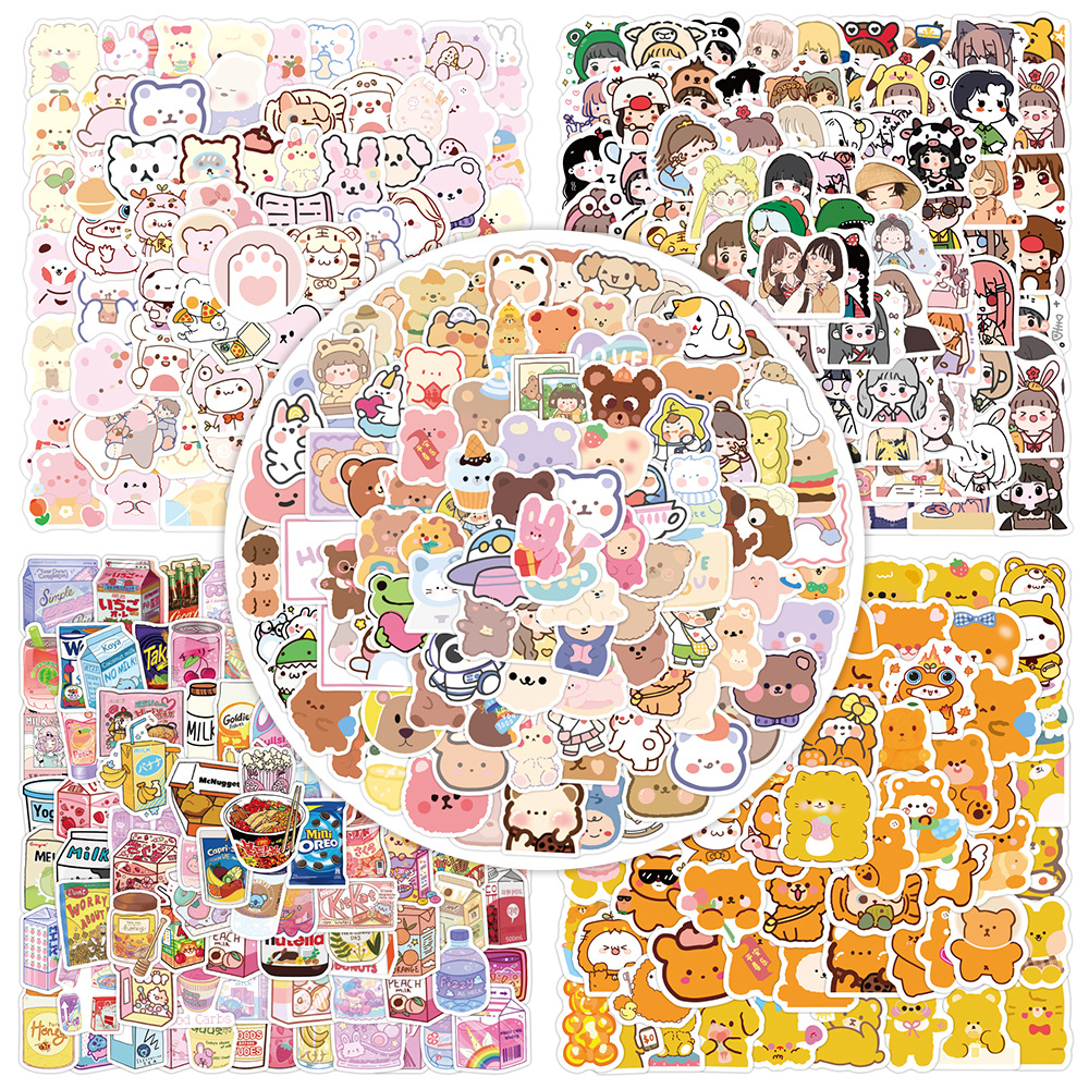500张可爱韩国小熊少女系ins卡通人物手账贴纸文具行李箱笔记贴画